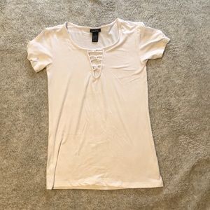 rue21 white shirt with criss cross detailing